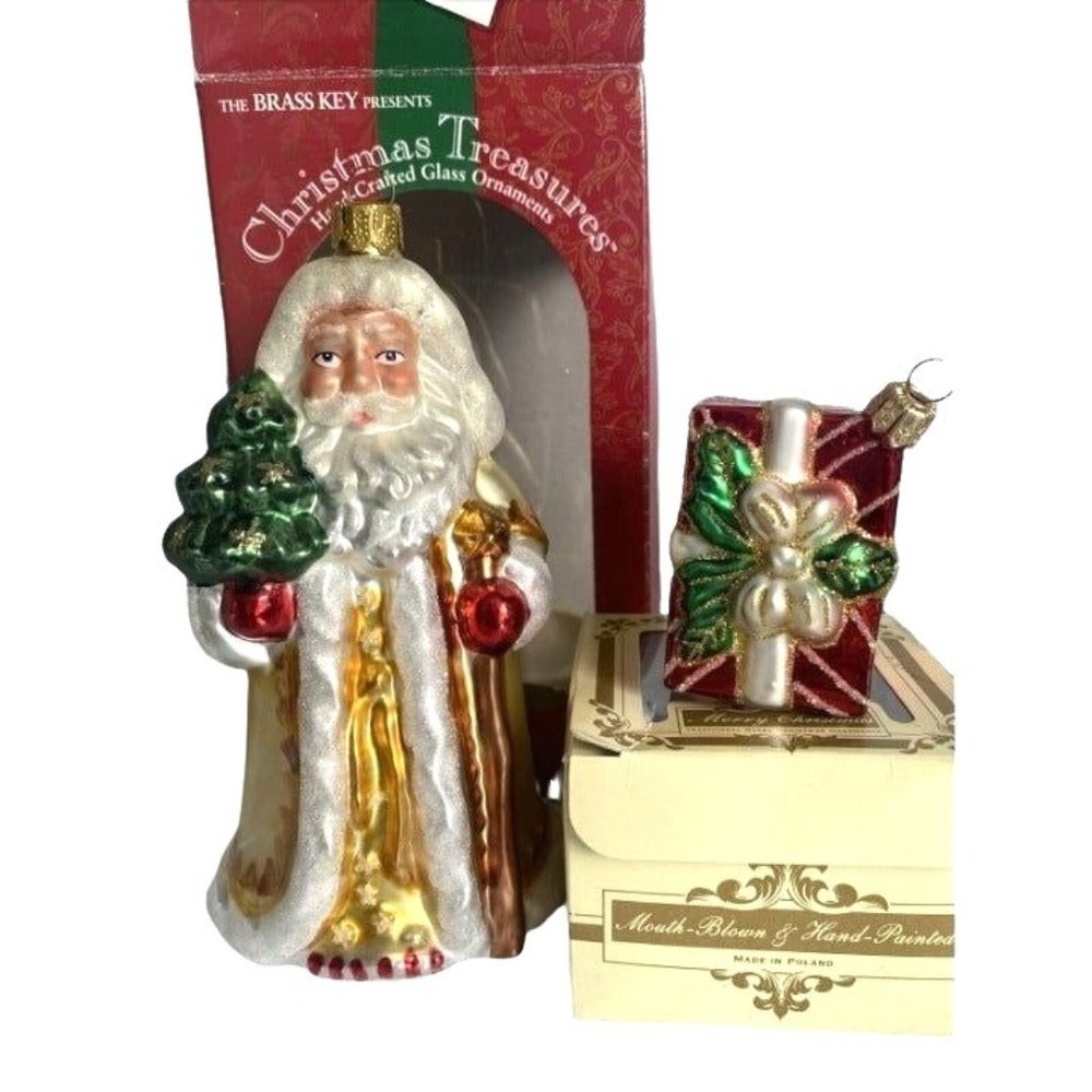 Vintage glass Brass Key Santa and Gift Christmas Treasure